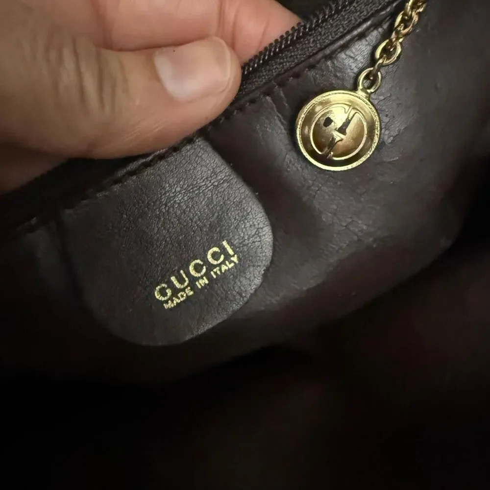Gucci Women's Authentic Brown Leather Bamboo Double Handle Crossbody Handbag